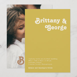 Retro Beach   Gold Casual Photo Monogram Invitation