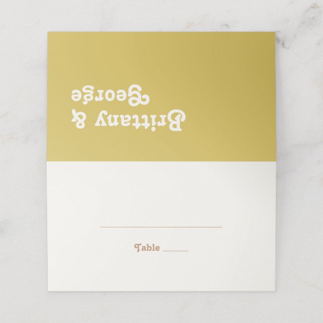 Retro Beach | Gold Folded Place Card (Outside Unfolded)