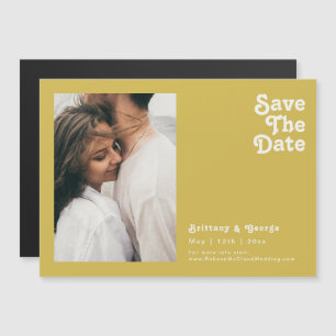 Retro Beach   Gold Horizontal Save The Date Magnetic Invitation