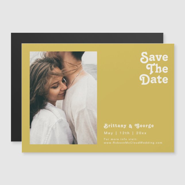 Retro Beach | Gold Horizontal Save The Date Magnetic Invitation (Front/Back)