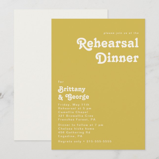 Retro Beach | Gold Rehearsal Dinner Invitation (Front/Back)