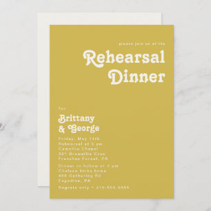 Retro Beach   Gold Rehearsal Dinner Invitation
