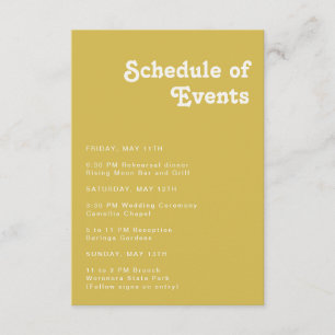 Retro Beach Gold Schedule of Events Enclosure Card