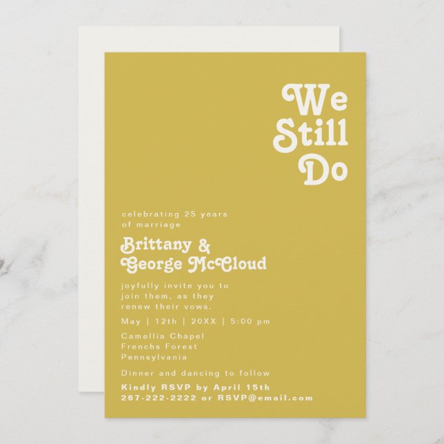 Retro Beach | Gold We Still Do Vow Renewal Invitation (Front/Back)