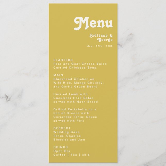 Retro Beach | Gold Wedding Dinner Menu (Front)