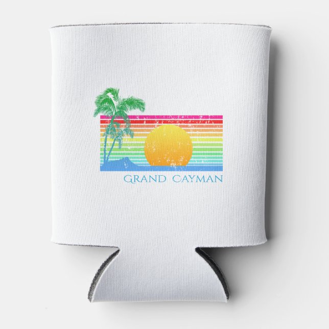 Retro Beach Grand Cayman Can Cooler (Front)