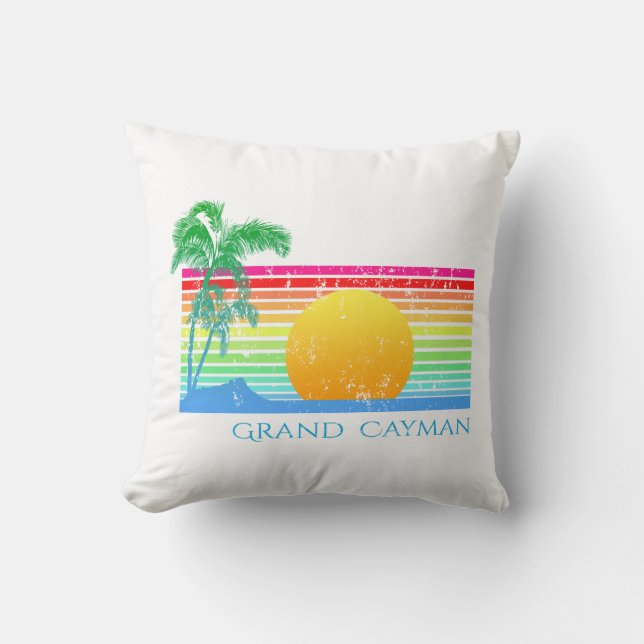 Retro Beach Grand Cayman Throw Pillow (Front)