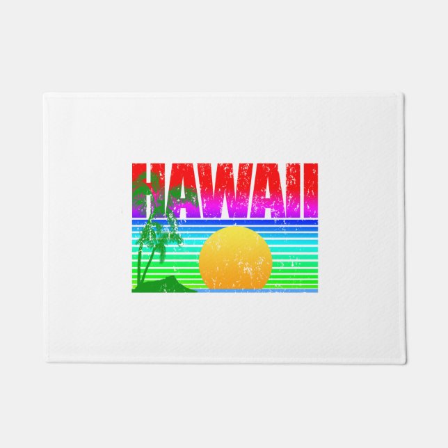 Retro Beach Hawaii Sunset Doormat (Front)