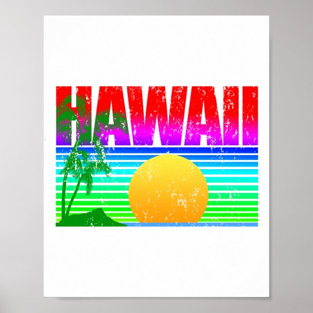 Retro Beach Hawaii Sunset Poster (Front)