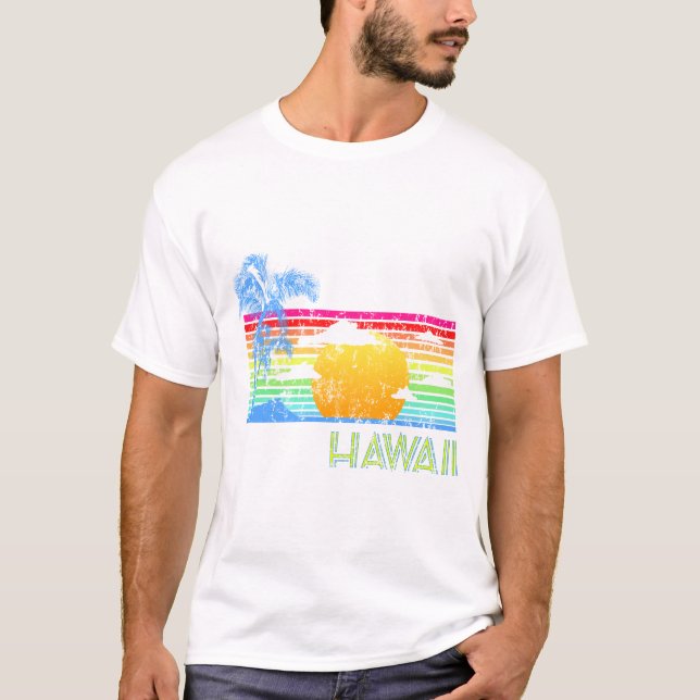 Retro Beach Hawaii Sunset T-Shirt (Front)