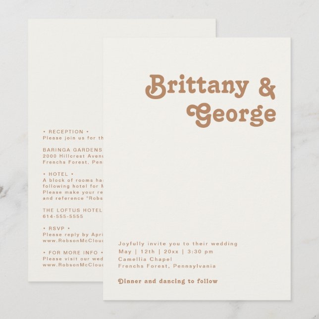Retro Beach | Ivory All In One Wedding Invitation (Front/Back)