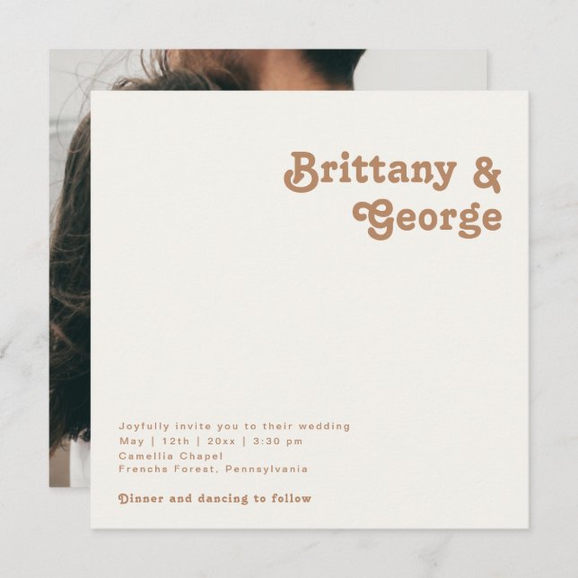 Retro Beach | Ivory Square Photo Wedding Invitation (Front/Back)