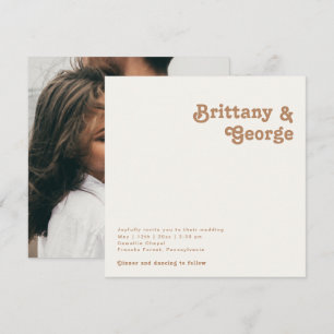 Retro Beach   Ivory Square Photo Wedding Invitation