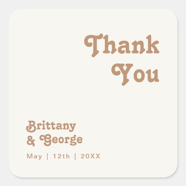 Retro Beach | Ivory Thank You Wedding Favour Square Sticker (Front)