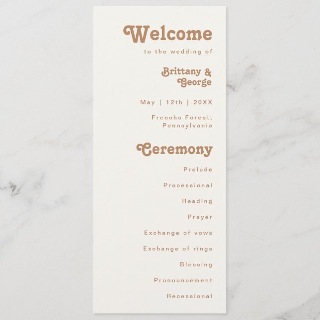 Retro Beach | Ivory Wedding Program (Front)