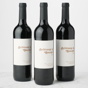 Retro Beach   Ivory Wedding Wine Label