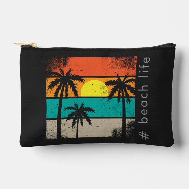 Retro Beach Life, Black Silhouette Accessory Pouch (Front)