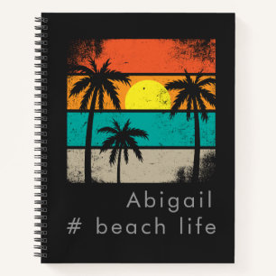 Retro Beach Life, Black Silhouette Notebook