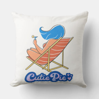 Retro Beach Lounge Woman Cutie Pie Throw Pillow