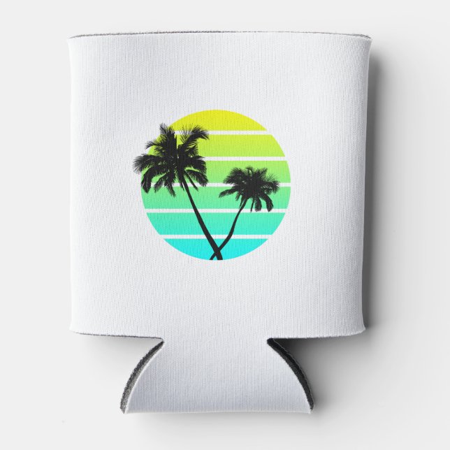 Retro Beach Palm Trees Can Cooler (Front)