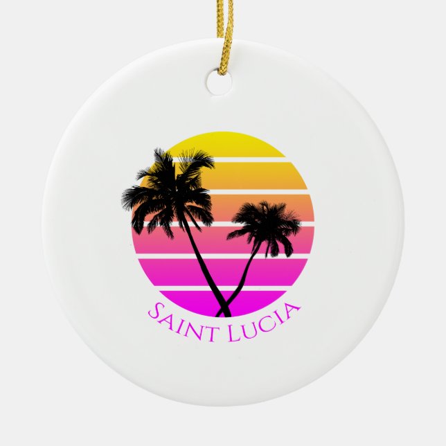 Retro Beach Palm Trees Saint Lucia Ceramic Ornament (Front)