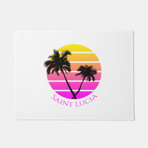Retro Beach Palm Trees Saint Lucia Doormat