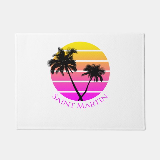 Retro Beach Palm Trees Saint Martin Doormat (Front)