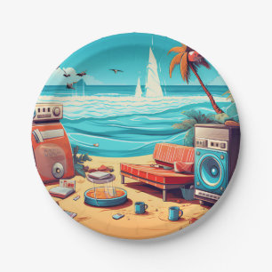 Retro Beach Paper Plate