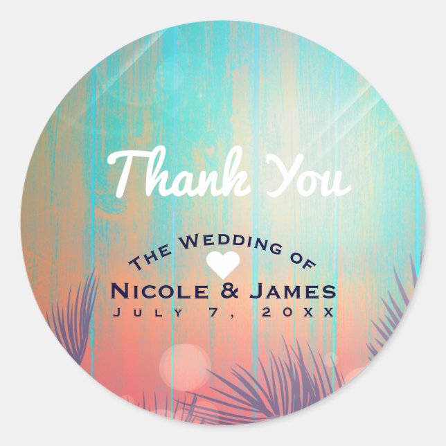 Retro BEACH PARTY Sunny Palm Trees Summer Party Classic Round Sticker (Front)