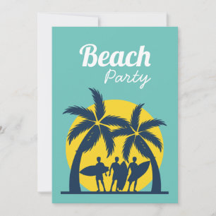 Retro Beach party sunset beach palm trees Invitati Invitation