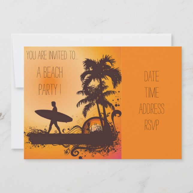 Retro Beach party sunset beach surfer Invitation (Front)