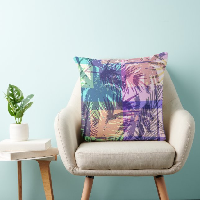 Retro Beach Pastel Palm Trees Tropical Throw Pillow (Chair)