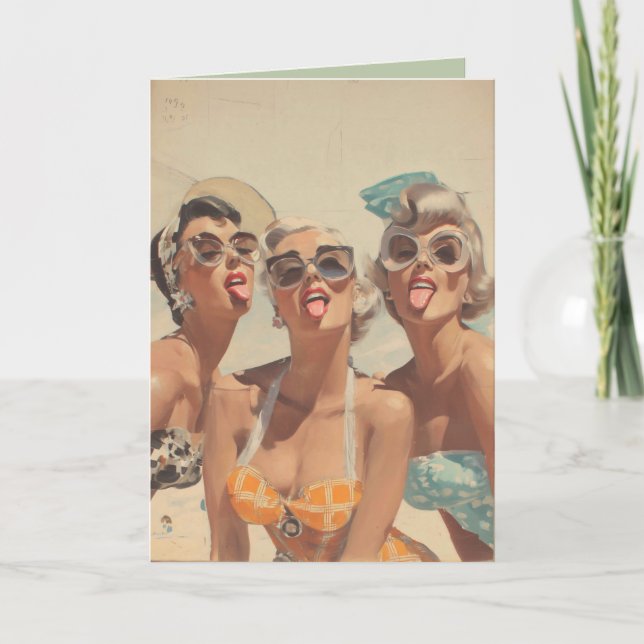 Retro Beach Pin-Up Vibes Card (Front)