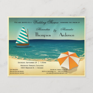 Retro Beach Scene Wedding Shower Invitation