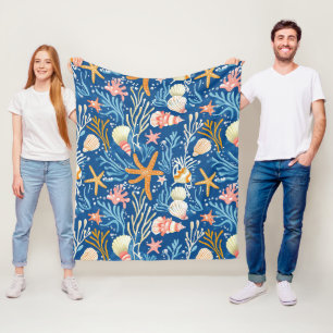 Retro Beach Seashell Orange Pink Yellow Blue Fleece Blanket