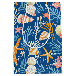 Retro Beach Seashell Orange Pink Yellow Blue Medium Gift Bag