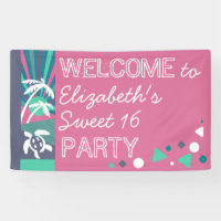 Retro Beach Sunset Sweet 16 Birthday Pool Party
