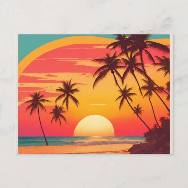 Retro Beach Sunset Vintage Postcard Sunset Beach (Front)