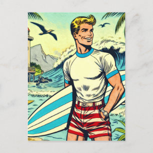 Retro Beach Surf Comics Postcard