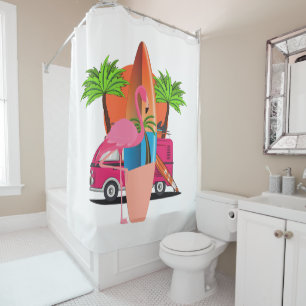 Retro Beach Surf Theme with Flamingo