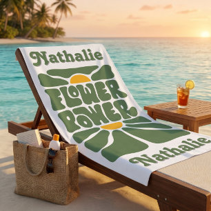 Retro Beach Towel With Name - Personalized Gift