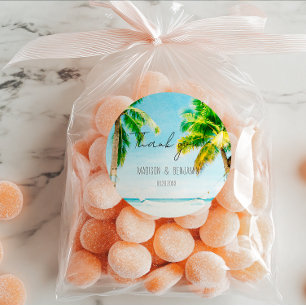 Retro Beach Tropical Destination Wedding Favour Classic Round Sticker