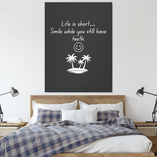 Retro Beach Vibe Smiley Face Tee - Funny Humour  Canvas Print (Insitu(Bedroom))