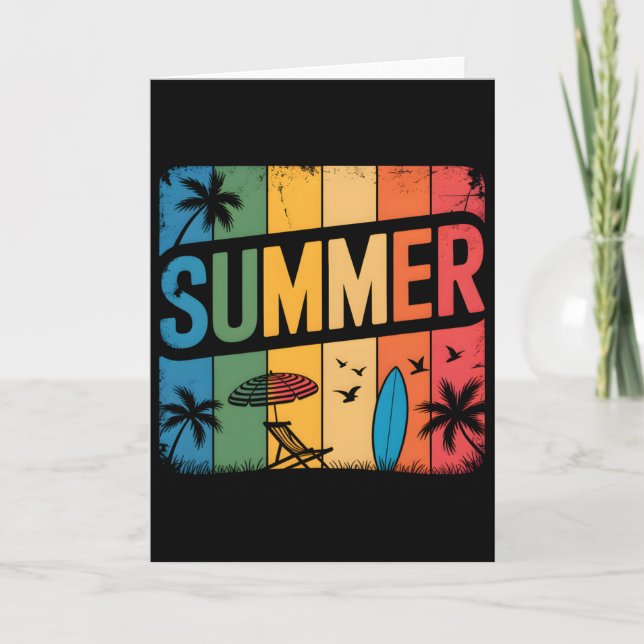 Retro Beach Wave Summertime Tropical Sunset Aesthe Card (Front)