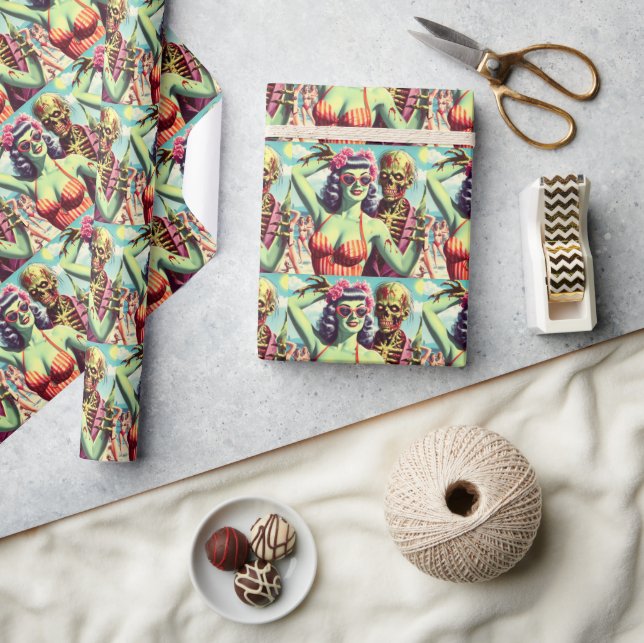 Retro Beach Zombie Pin-Up Wrapping Paper (Crafts)