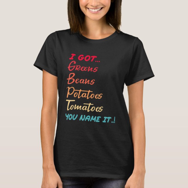 Retro Beans Greens Potatoes Tomatoes Love Thanksgi T-Shirt (Front)