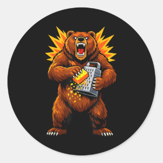 Retro Bear Grating Cheese Humor Classic Round Sticker
