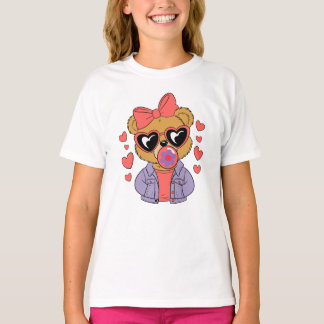 Retro Bear Hearts | Cute Bubblegum Heart Sunglasse T-Shirt