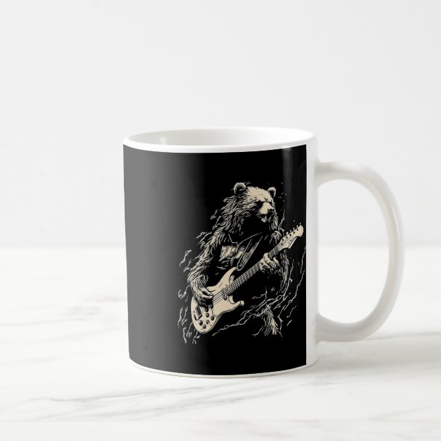Retro Bear Playing Bass Guitar Bear Guitarist Musi Coffee Mug (Right)