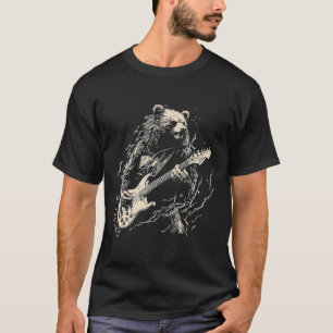Retro Bear Playing Bass Guitar Bear Guitarist Musi T-Shirt